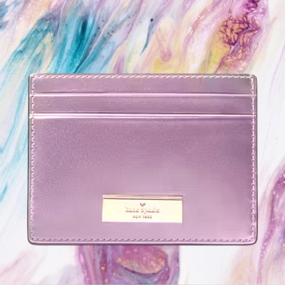 Kate Spade Kenzie cardholder metallic quartz pink patent leather in gift box $99